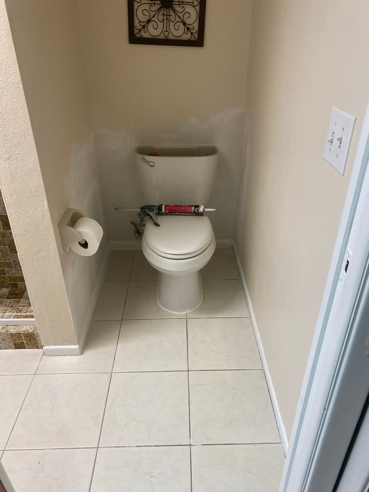 Bathroom wall repaired and painted